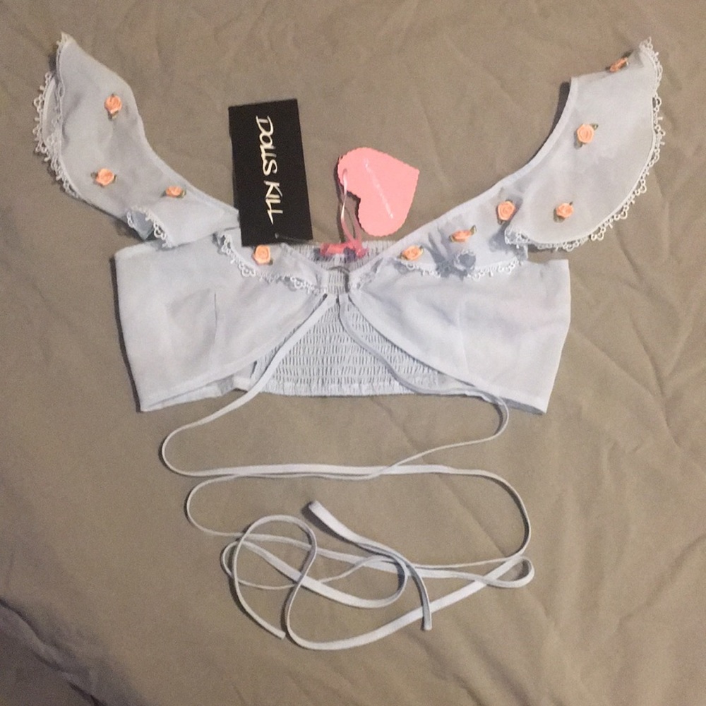 Pastel blue Sugar Thrillz Ruffle crop top